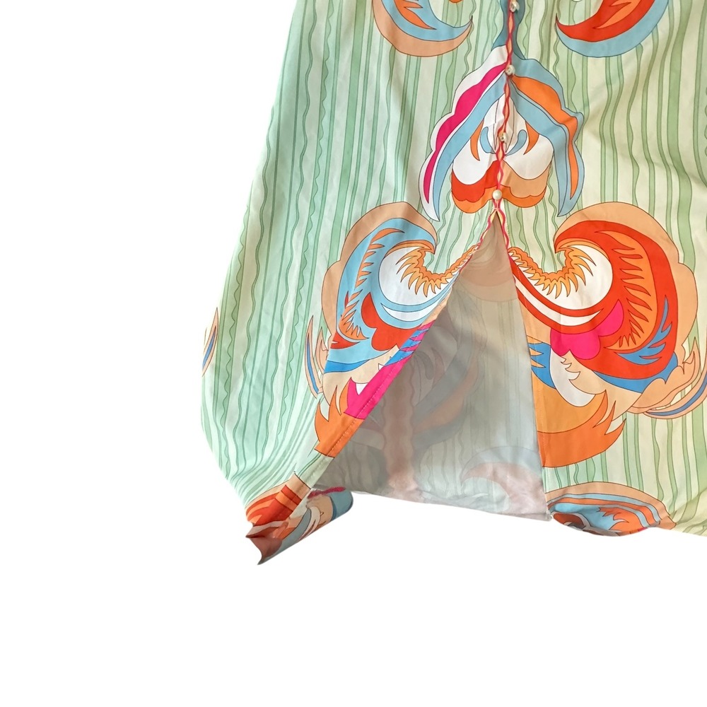 SHEIN Women's S Green Orange Abstract Print Kimono Sleeve Drawstring Maxi Dress - Picture 15 of 16